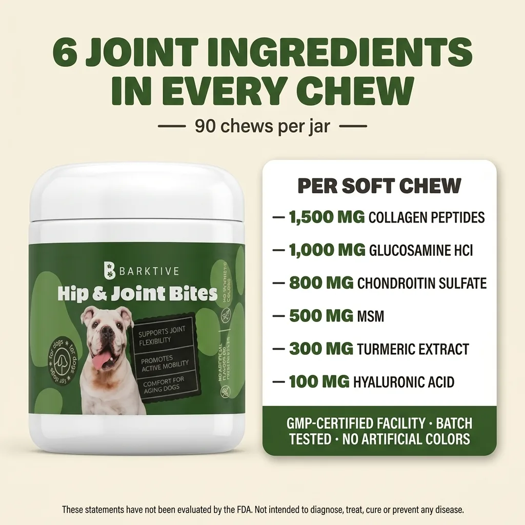 Six joint ingredients per soft chew, 90 chews per jar