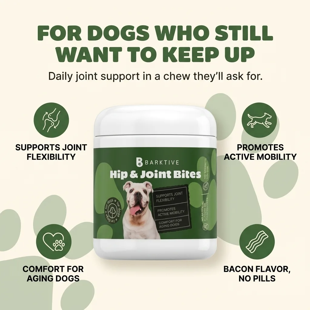 Supports joint flexibility, promotes active mobility, comfort for aging dogs